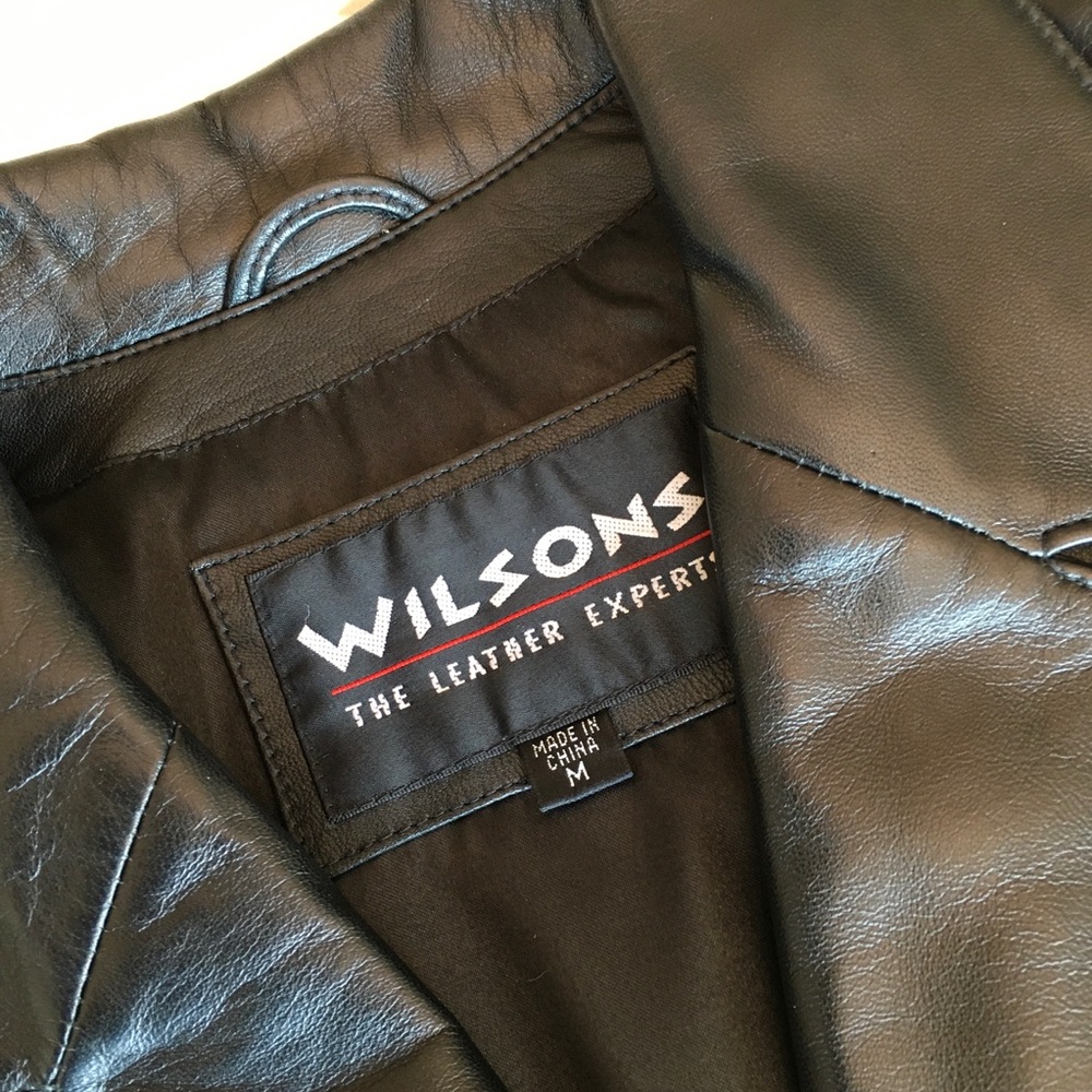 Wilsons Leather Black Button-Down Jacket Sizem Euc - image 3